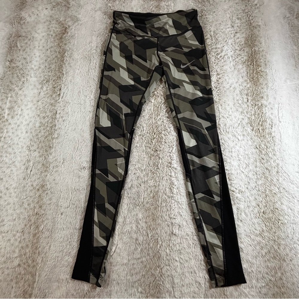 Nike Dri-FIT Leggings XS Gray Black Geometric Camo Print Tight Workout Pants